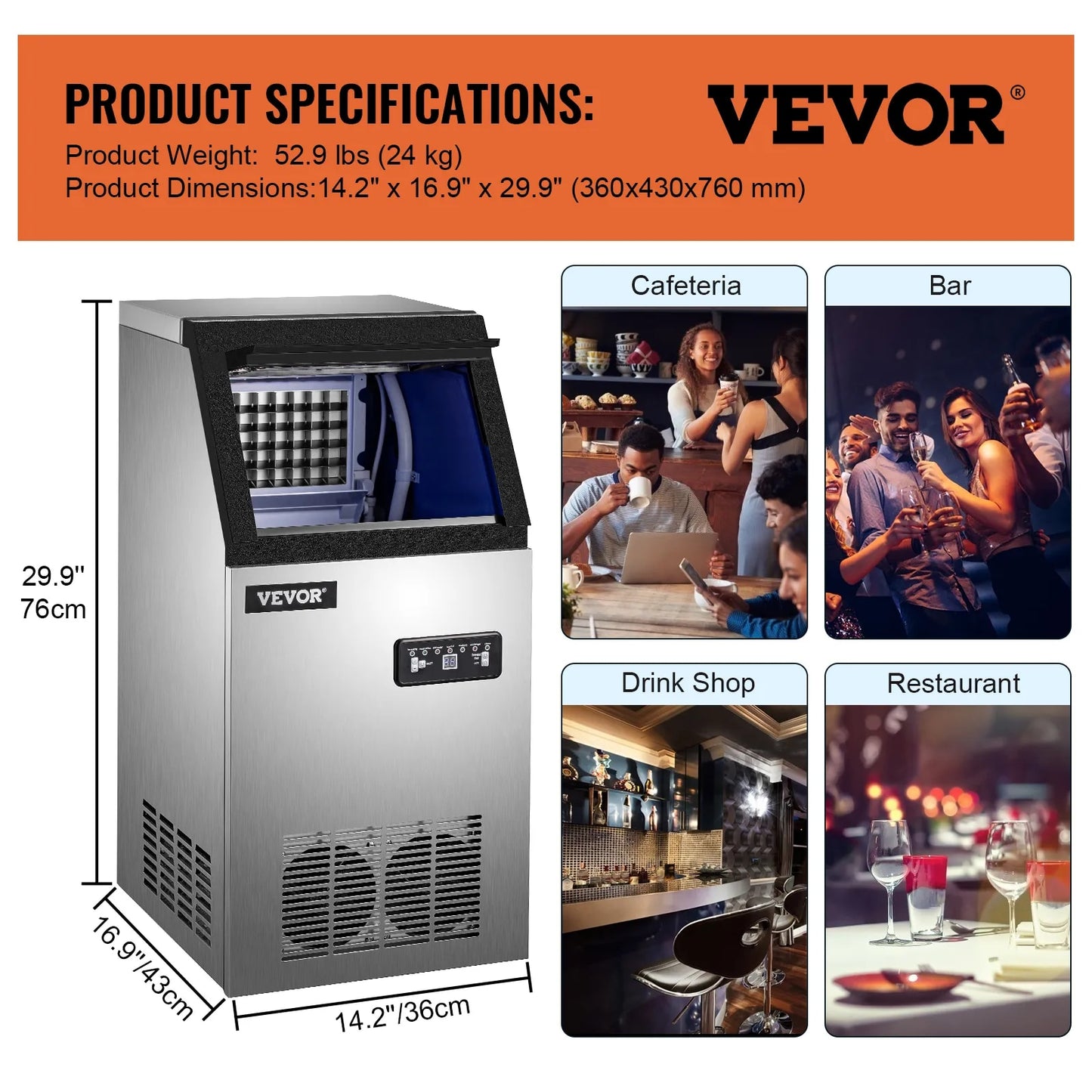 VEVOR 30KG 35KG 40KG 60KG/24H Commercial Ice Maker Ice Cube Machine High Ice Yi image 9
