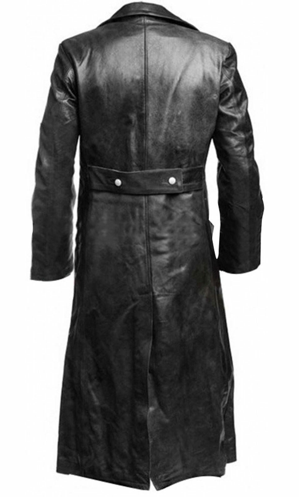 Men's GERMAN CLASSIC WW2 MILITARY UNIFORM OFFICER BLACK LEATHER TRENCH COAT