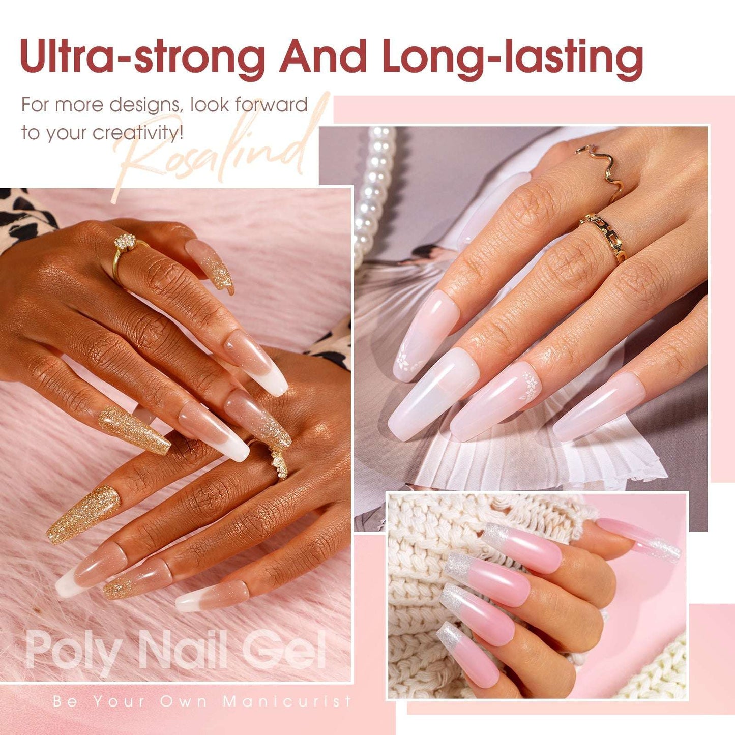 Rosalind Poly Nail Gel Kit -20 Colors + 76 Nail Art Accessories Kit Clear Nude