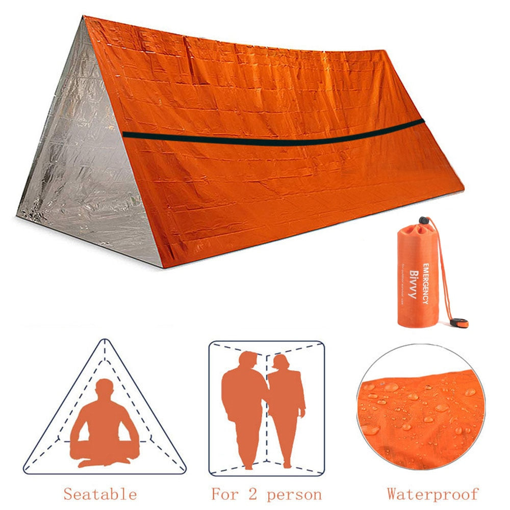 2 Person Emergency Shelter Bivy Survival Tent Kit Mylar Tube Tent Sleeping Bag