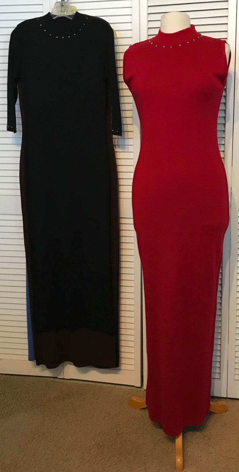Aurora Women Dress Knit Red Lite Round-Collar Sleeveless Full-Length Size L image 0