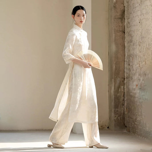 Traditional Vietnam Woman Retro Ao Dai Elegant Chinese Style Cheongsam Vintage