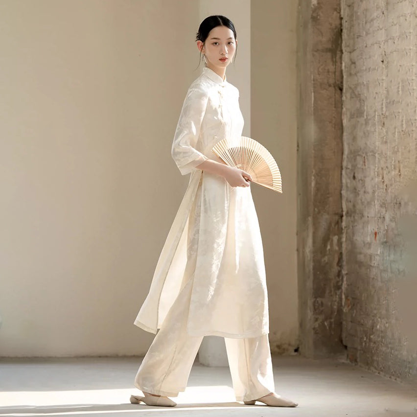 Traditional Vietnam Woman Retro Ao Dai Elegant Chinese Style Cheongsam Vintage