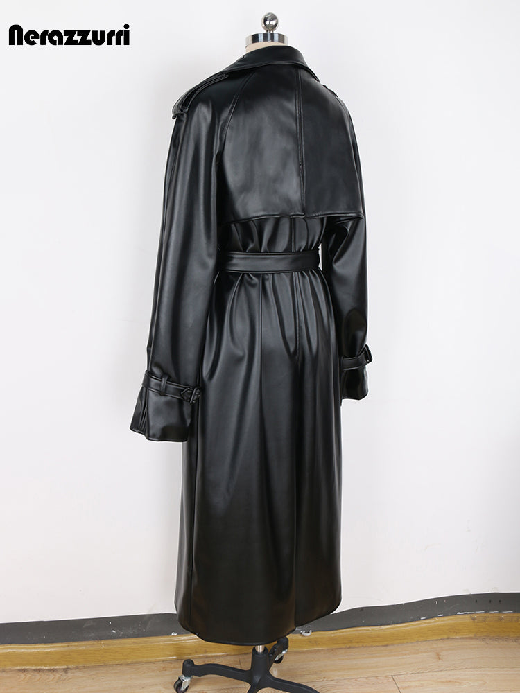 nerazzurri Spring Autumn Long Oversized Windproof Waterproof Black Pu Leather T image 7