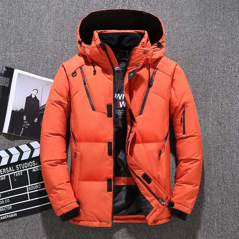 Down Jacket Men White Duck Winter Coat Windproof Warm Parkas Travel Camping Ove