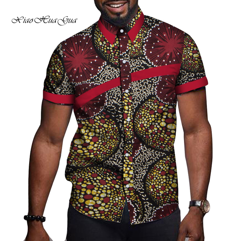 African Men Clothes Bazin Riche Print Causal Party Menhort Sleeve Tops Tees S