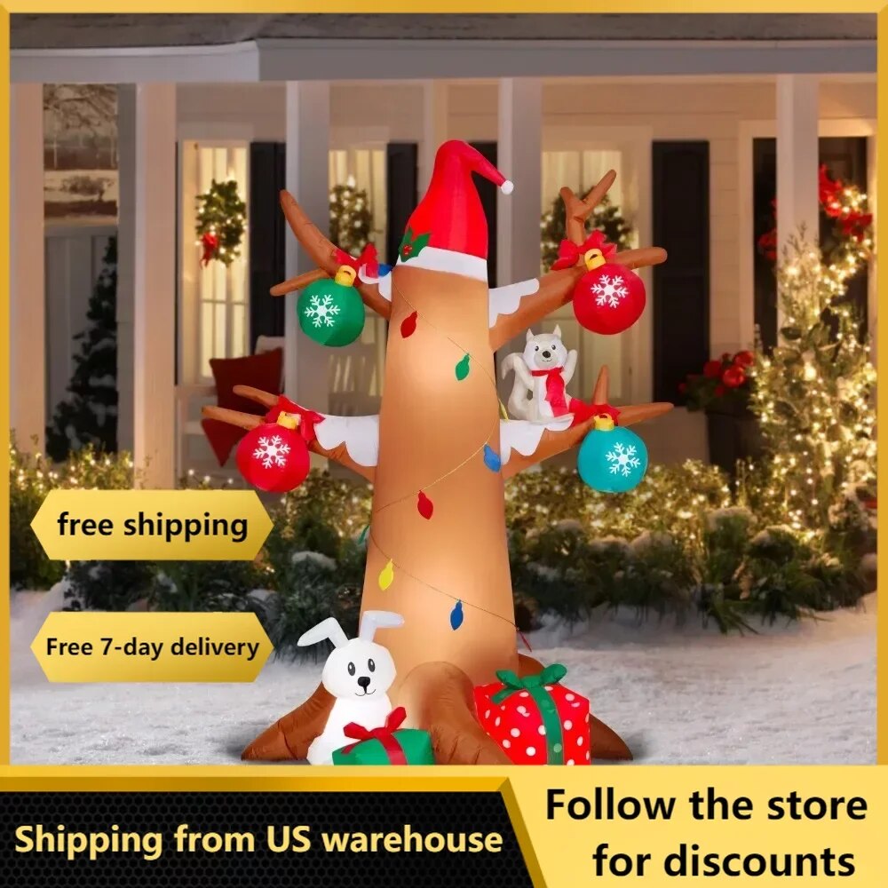 Airblown Inflatables Christmas 6 ft Winter Tree With Woodland Creatures Scene