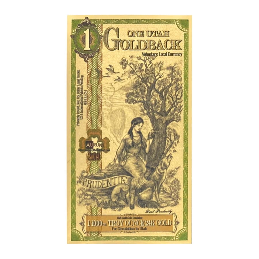 1 Utah Goldback 1/1000 oz 24K Gold Foil Aurum Note image 0