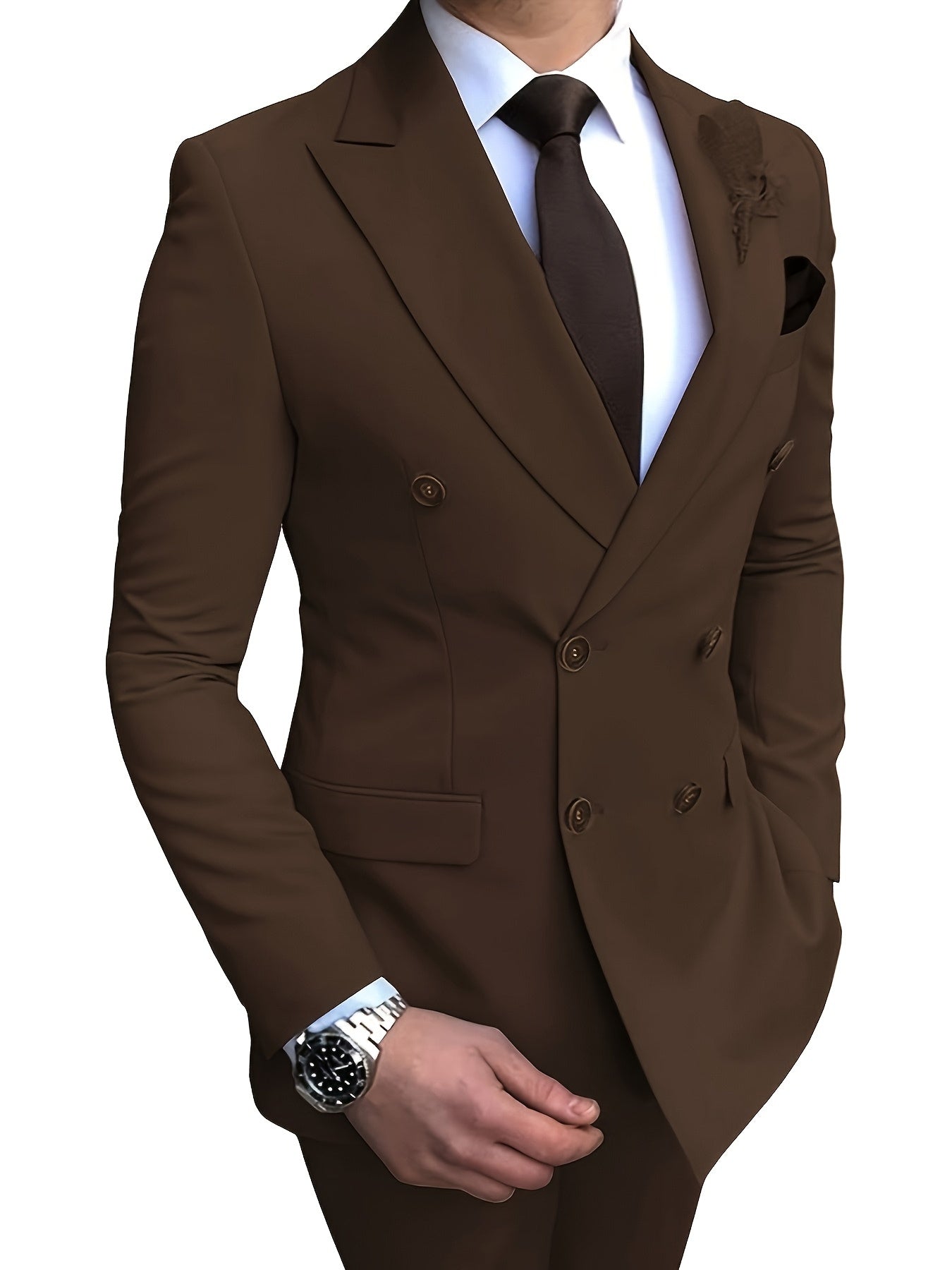Men's Suits 2-Piece Set Double Breasted Jacket Business Casual Suit Coa