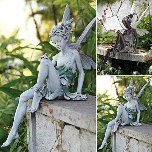 Flower Fairy Sculpture Garden Landscaping Yard Art Ornament Resin Turek Sitting