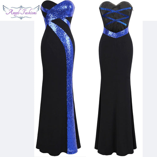 Angel-fashions Women's Strapless Sweetheart Neck Criss-Cross Classic Mermaid image 0