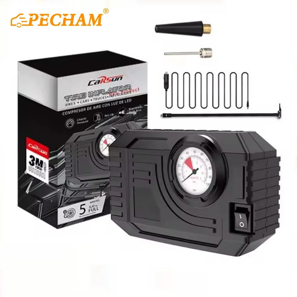 PECHAM Car Electric Air Pump Mini Tire Inflator 12V 100PSI 25L/Min Portable Air