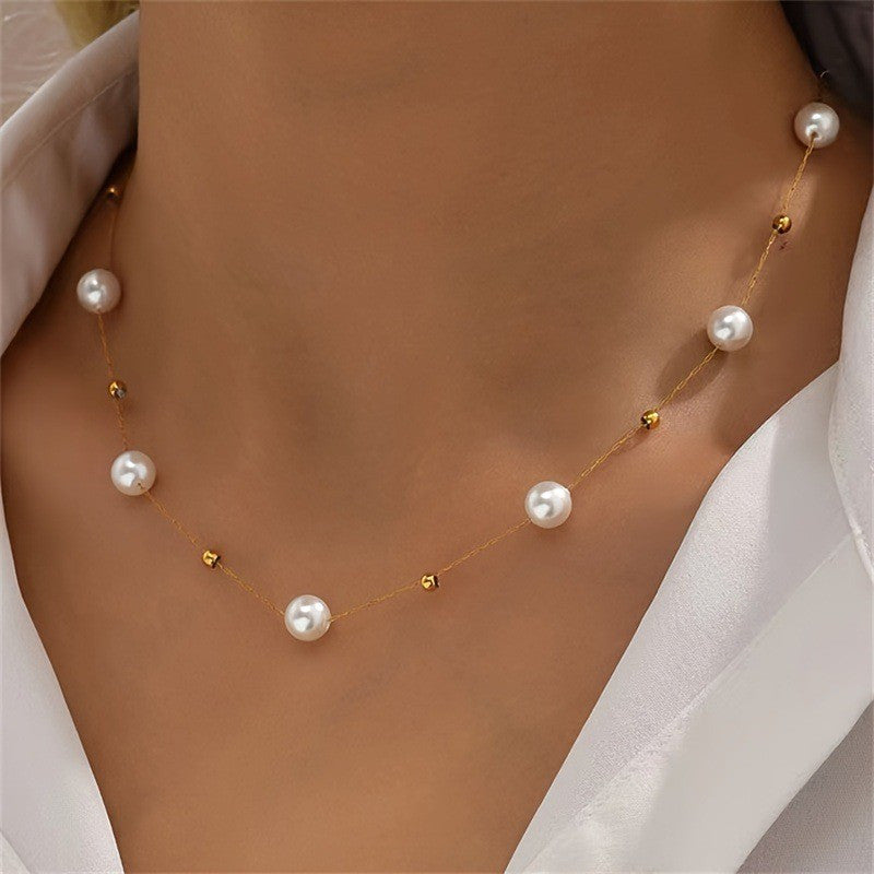 Pearl Beads Chic Exquisite Necklace Gold Color Thin Chain Minimalist Cha