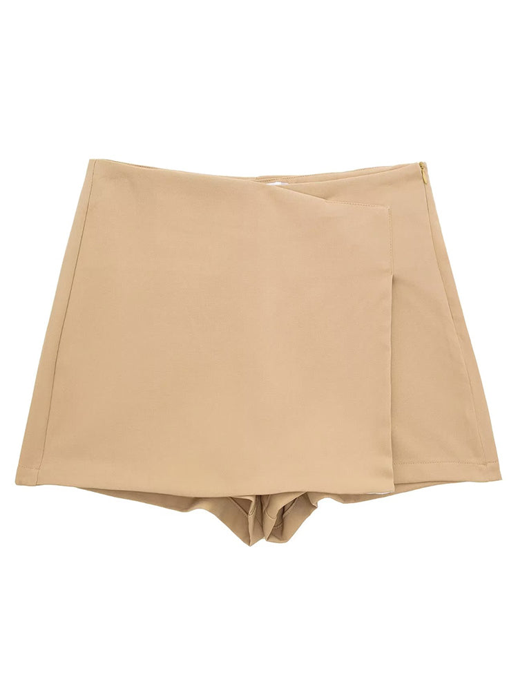 Willshela Women Fashion Solid Asymmetrical Side Zipper Skirts Shorts Vintage Hi