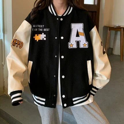 Unisex Retro Alphabet Print Baseball Jacket - Harajuku Style All-Match for Men