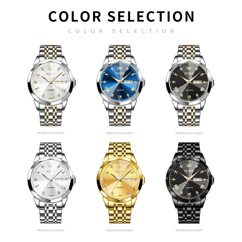 TAXAU New Watch For Men Rhombus Original Quartz Waterproof Wristwatch Gold Stai image 11