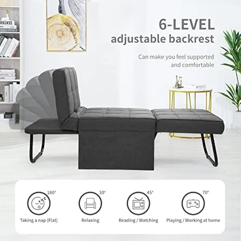 Sofa Bed, 4 in 1 Multi-Function Folding Ottoman Breathable Linen Couch Bed with image 8