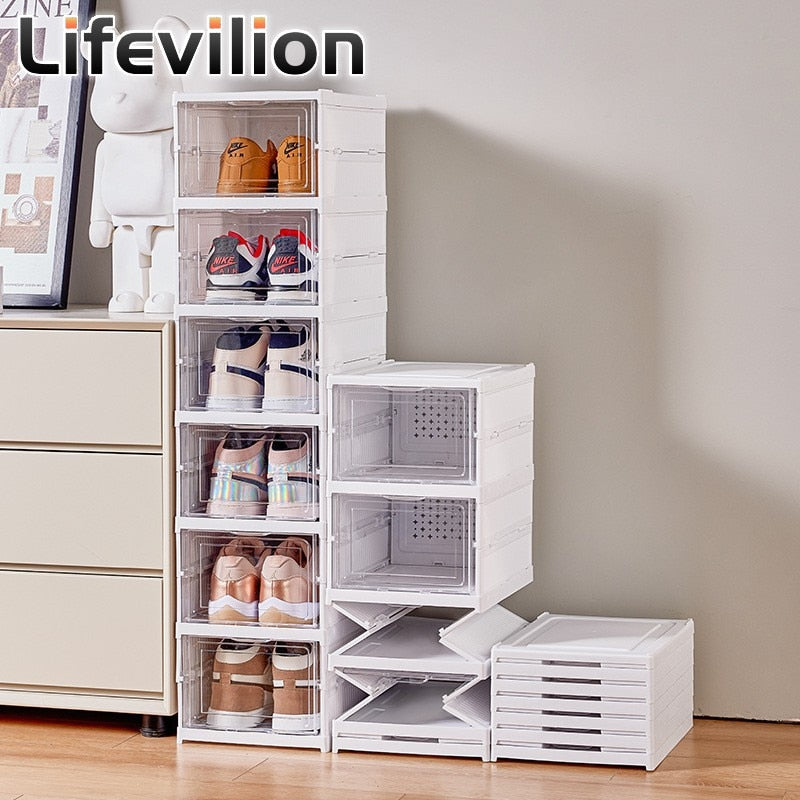 6 Layers Shoes Box Foldable Transparent Sneaker Shoe Storage Organizers Box Sta