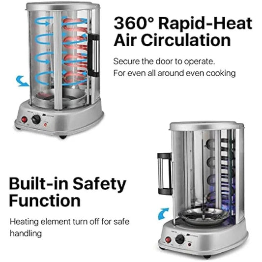 Vertical Rotisserie Oven Grill - Countertop Shawarma Machine Kebab Electric Coo