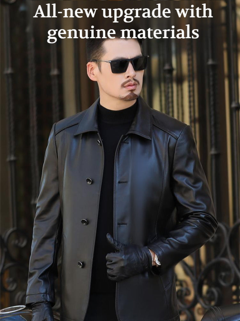 Men Winter Leather Jacket Midlength Winter Warmth Good Warmth Highend Men P