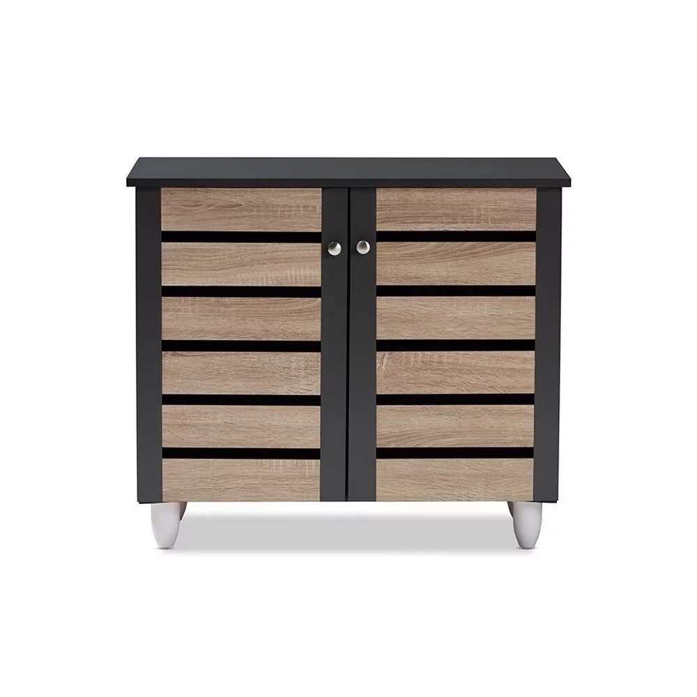 Gisela Modern and Contemporary Two-tone Oak and Dark Gray 2-Door Shoe Storage C image 4