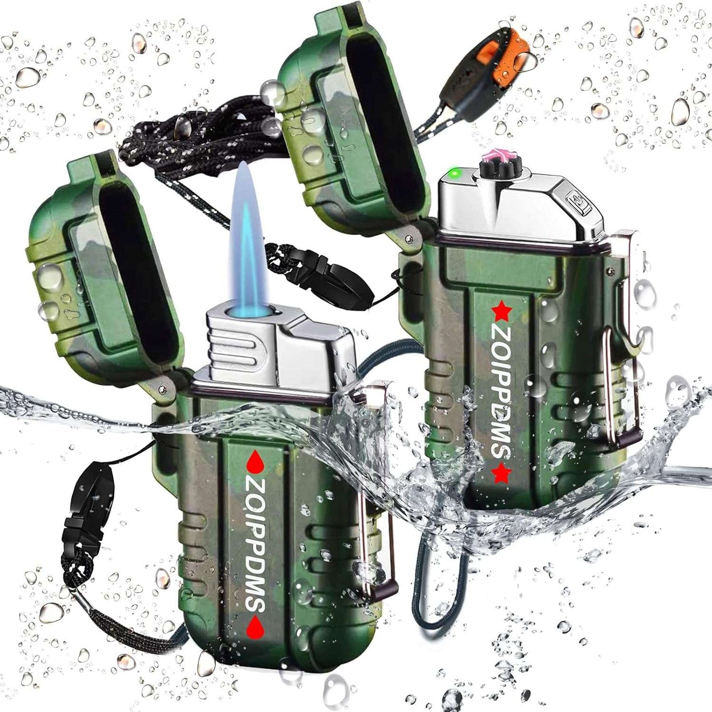 2 Pack Waterproof Lighter Dual Arc and Single Jet Flame Windproof Refillable Bu
