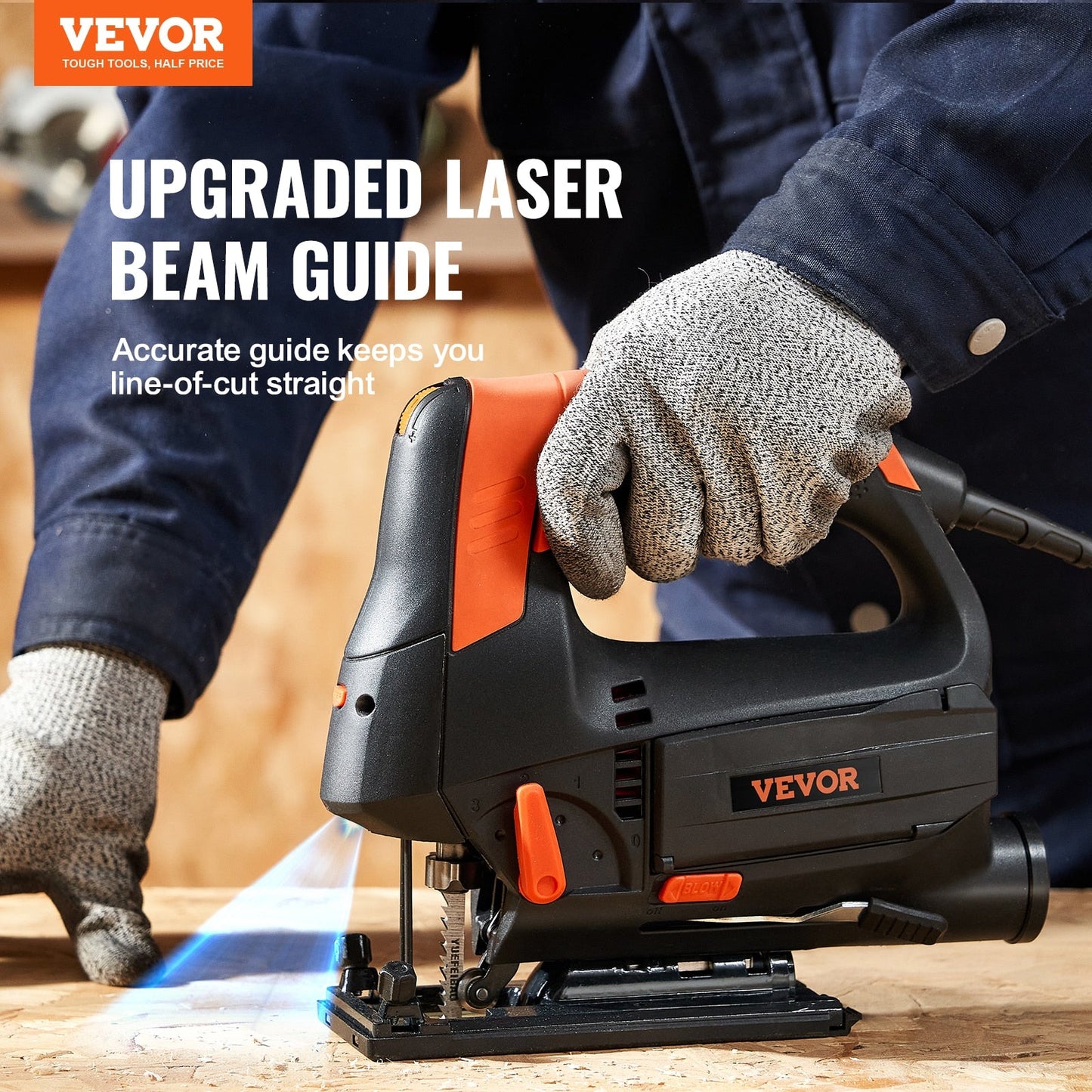 Jig Saw 6 Variable-speed Jigsaw with Laser Scale Ruler 4-Stage Orbital 0-