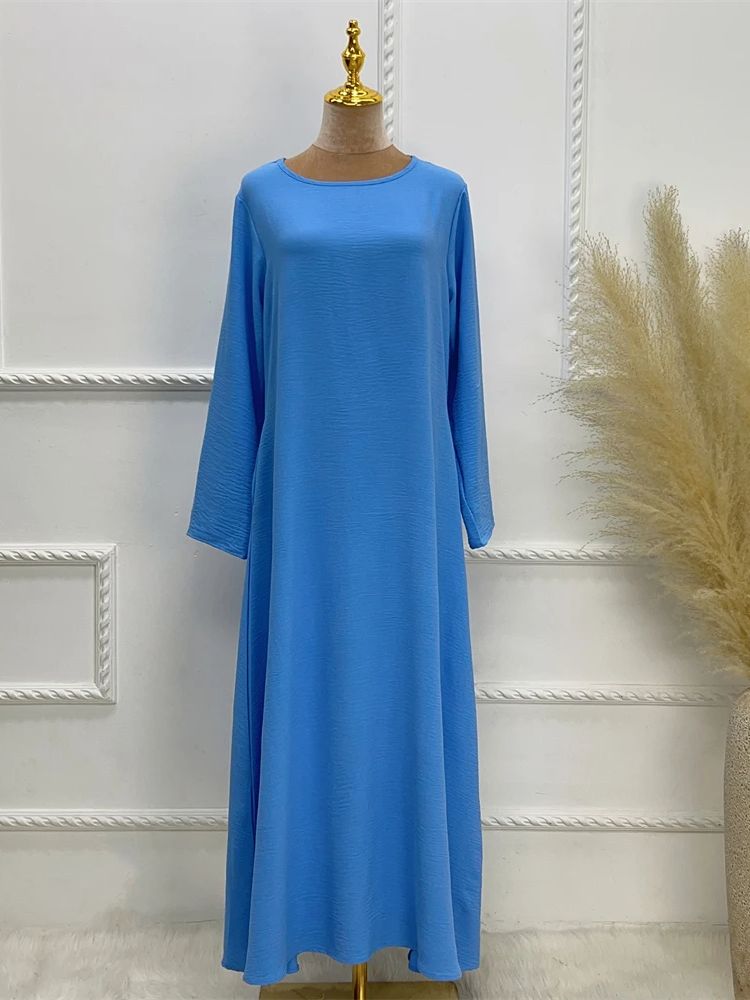 Eid Black White Solid Modest Under Abaya Dress Dubai 2024 Palestine Thobe Women