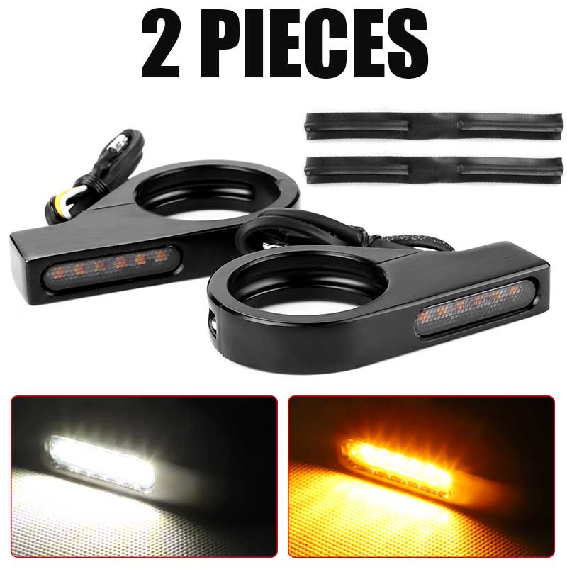 Motorcycle 39mm-41mm fork tubes front LED Turn Signal Light Amber flasher signa