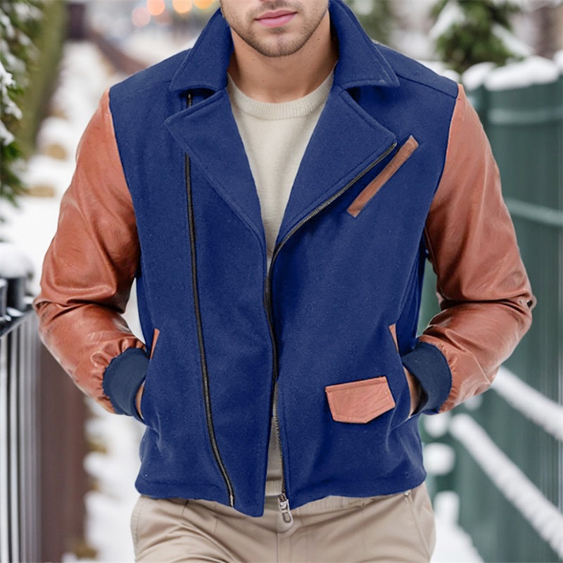 Men's Fit Quilted Puffer Jacket with Hooded Zip Up Long Sleeve Contrast Color