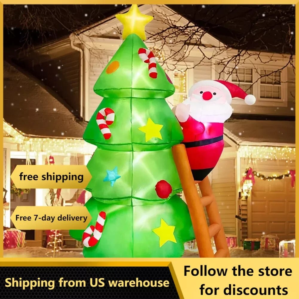 7 FT Inflatable Christmas Tree with Santa Claus Outdoor Decorations, Blow Up Ya