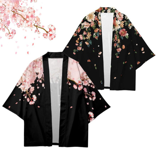 Asian Traditional Clothes Pink Floral Printed Japanese Kimono Men Women Loose 7
