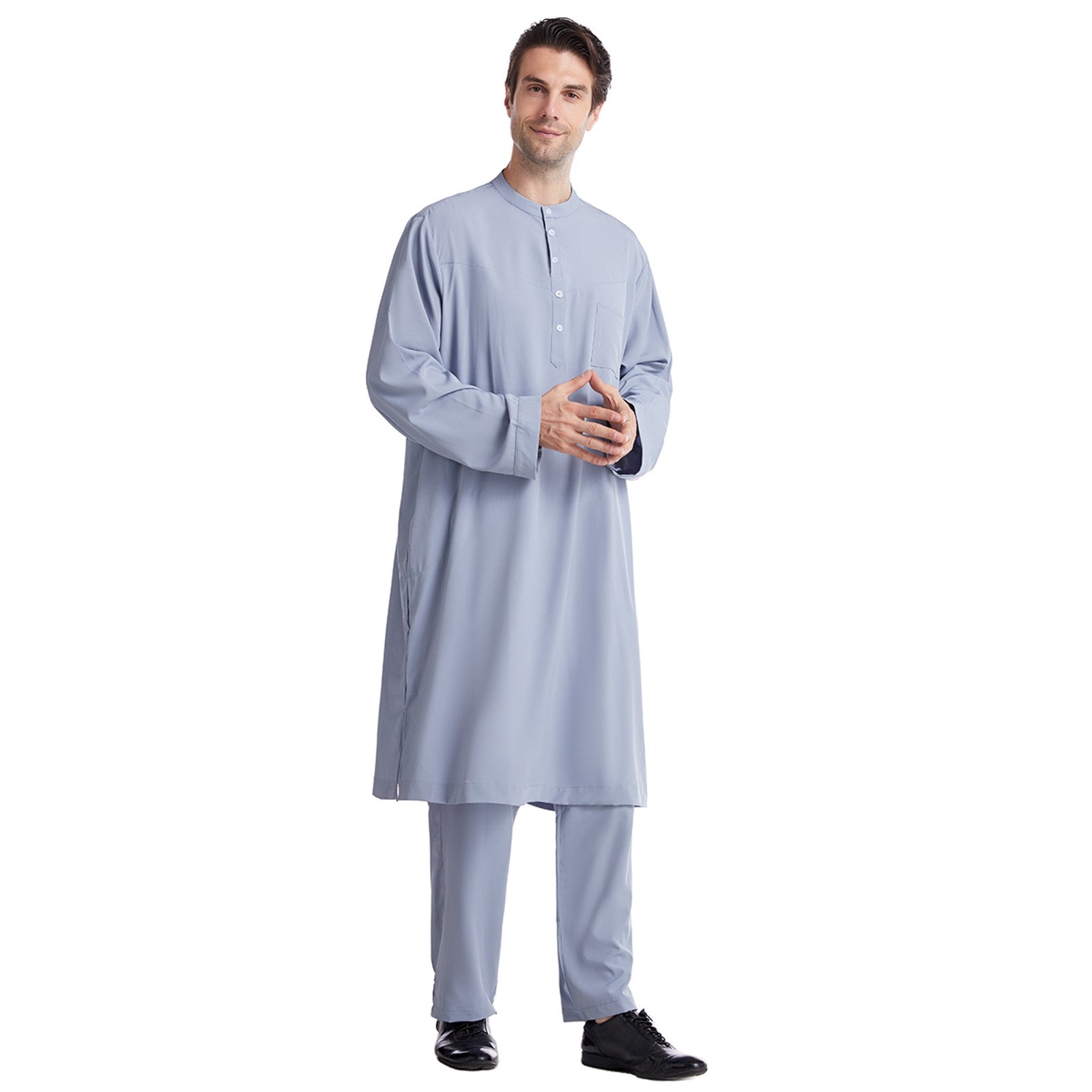 Muslim Robe Arab Men Thobe Ramadan Two Pieces Set Solid Color Arabic Pakistan S image 4