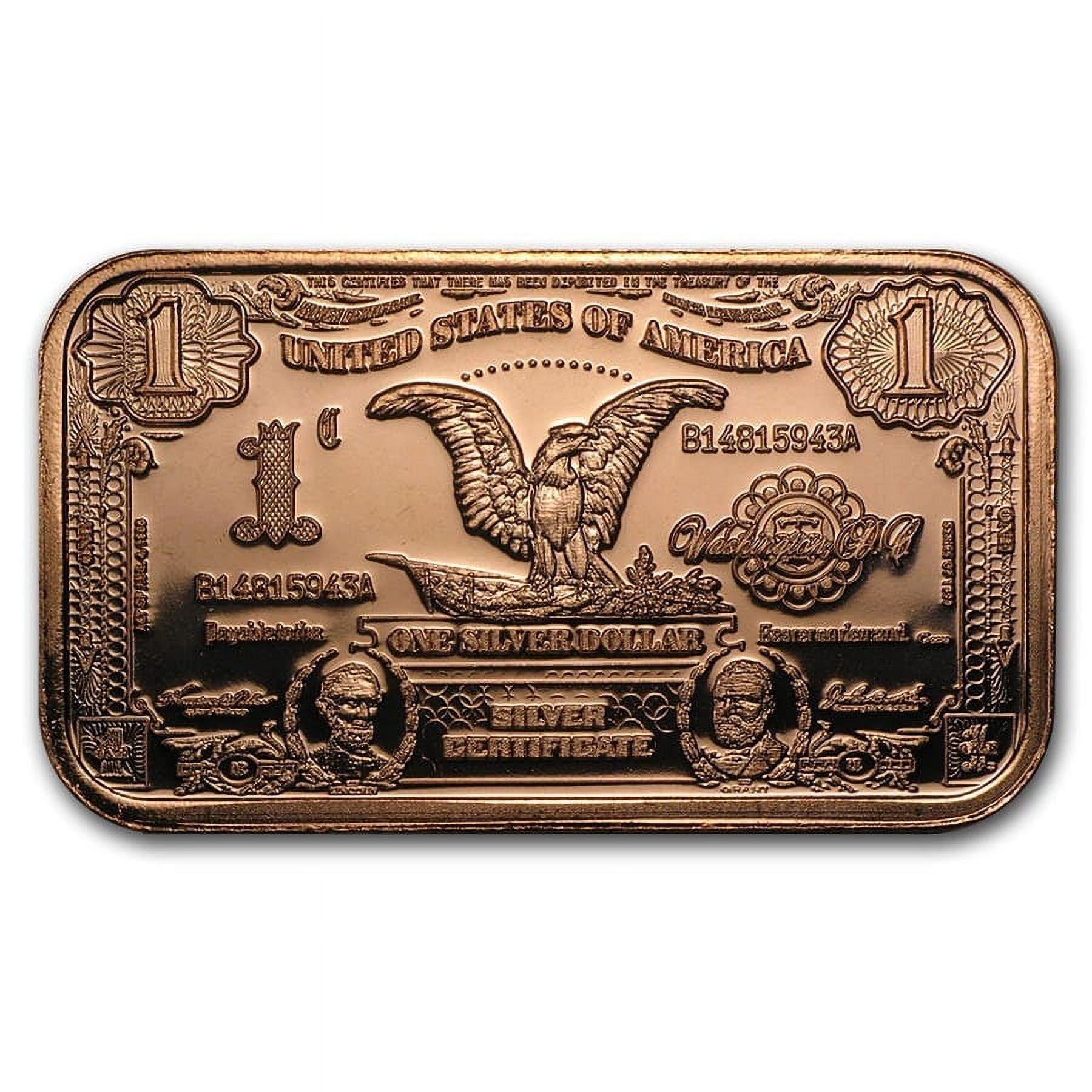1 oz Copper Bar - $1.00 Eagle Silver Certificate Replica image 0