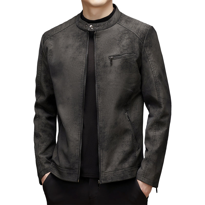 Winter Men's Leather Jacket Stand Up Collar Windproof Leather Jacket Men High Q image 4