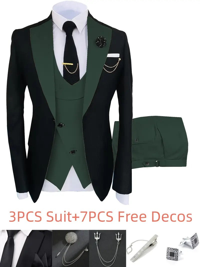 New Men's Suits 3 Pieces Groom man Slim Fit Wedding Prom Party Tuxedo Elega image 5