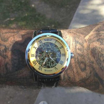 Men Mechanical Wrist Watch With Black Leather Strap 1pc Luxury Fashion Stainles image 6