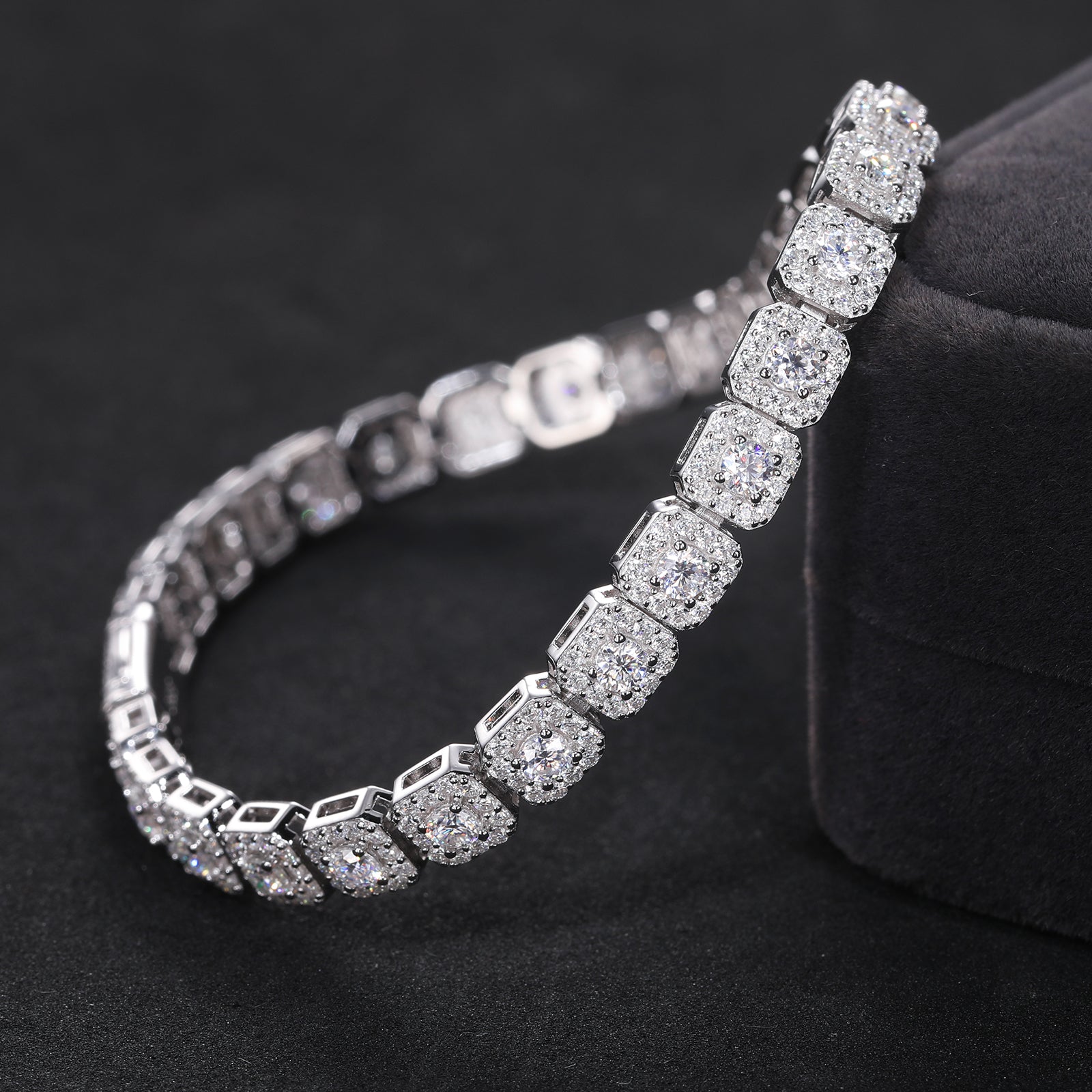 Iced Out Moissanite Halo Tennis Bracelet for Women Men S925 Sterling Silver 18k image 2