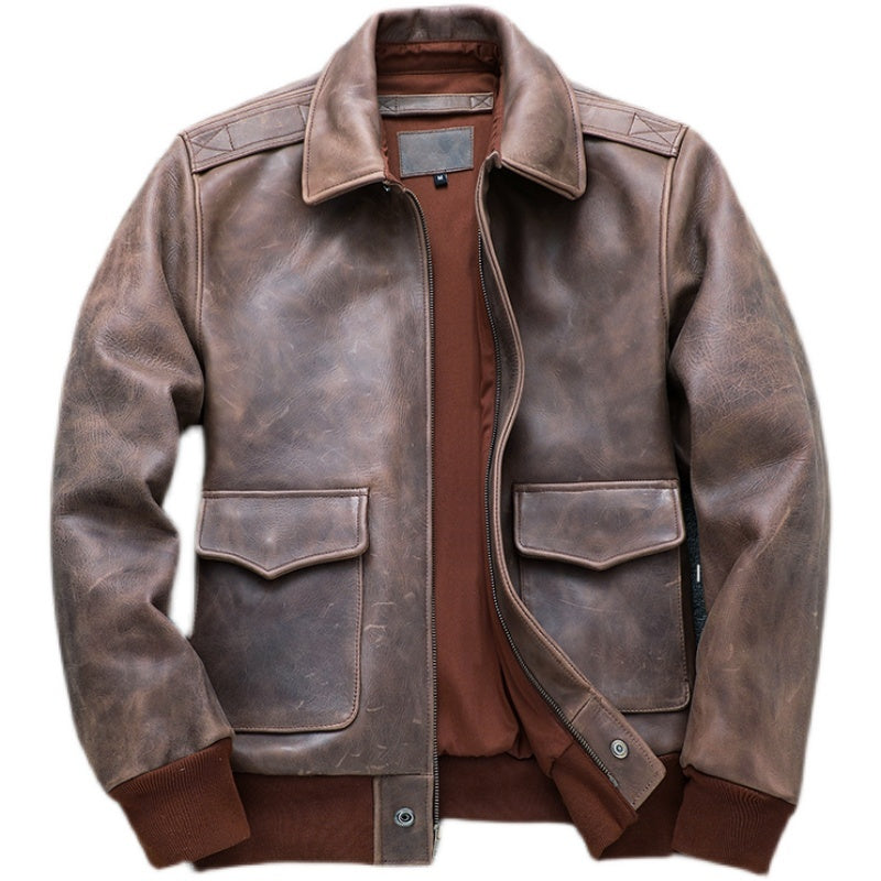 Brown Autumn Men's Vintage A2 Jacket Plus Size 4XL Military Style Natural Thick image 1