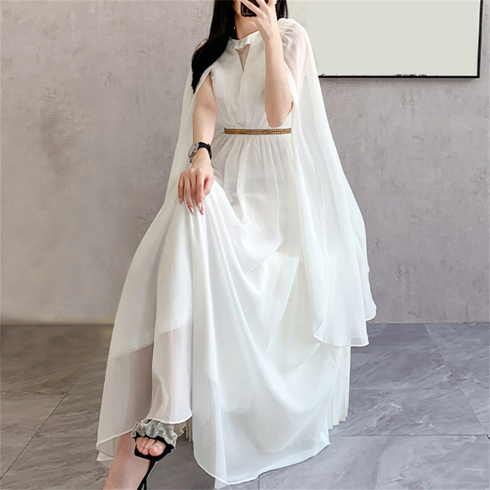 Women Dress 2024 Spring V Neck Sexy Elegant long Dress Autumn cape Sleeve Gown  image 1