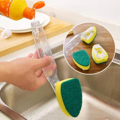Sponge Kitchen Cleaning Pad long handle cleaning brush Scrubber Dish Washing NEW image 3
