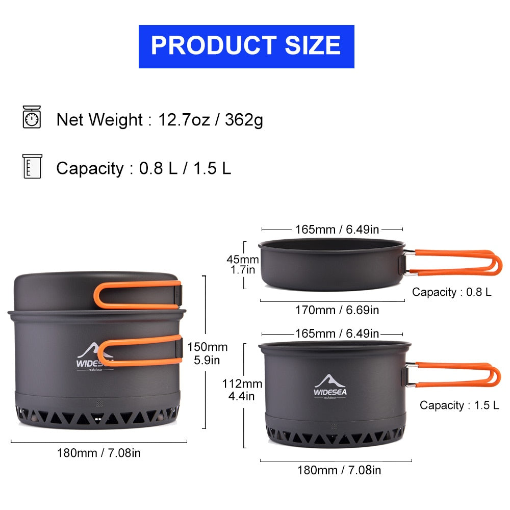 Widesea Camping 1.3L 2.3L Cookware Outdoor Cooking Set Heat Cooker Travel Table image 5