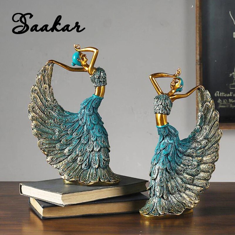 SAAKAR Resin Retro Peacock Dancer Statue Figurines for Interior Figure Decorati image 0