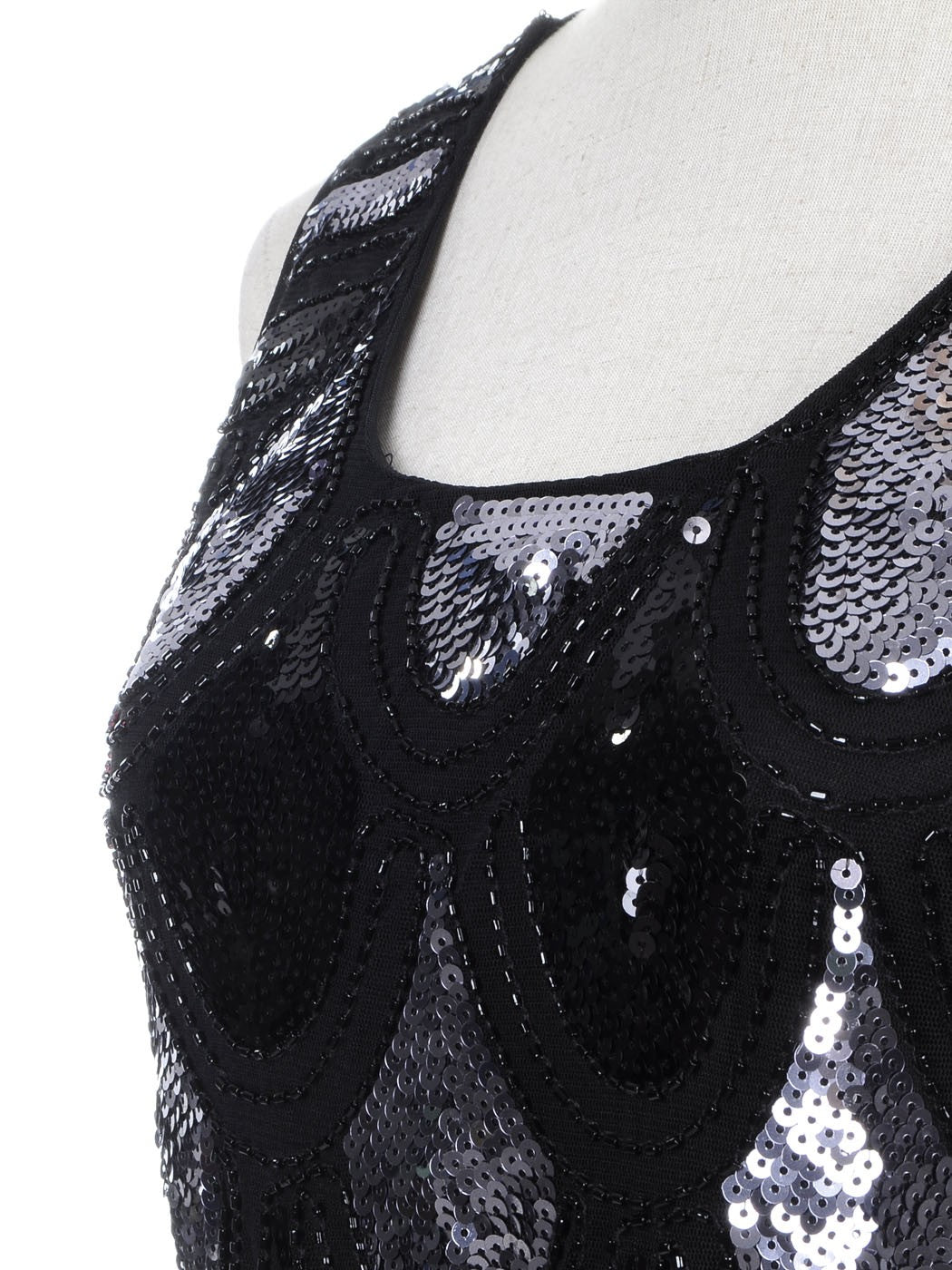 Women Fit Scalloped Hem Shimmer Sequin Fish Scale Embellished Look Dress Solid image 4