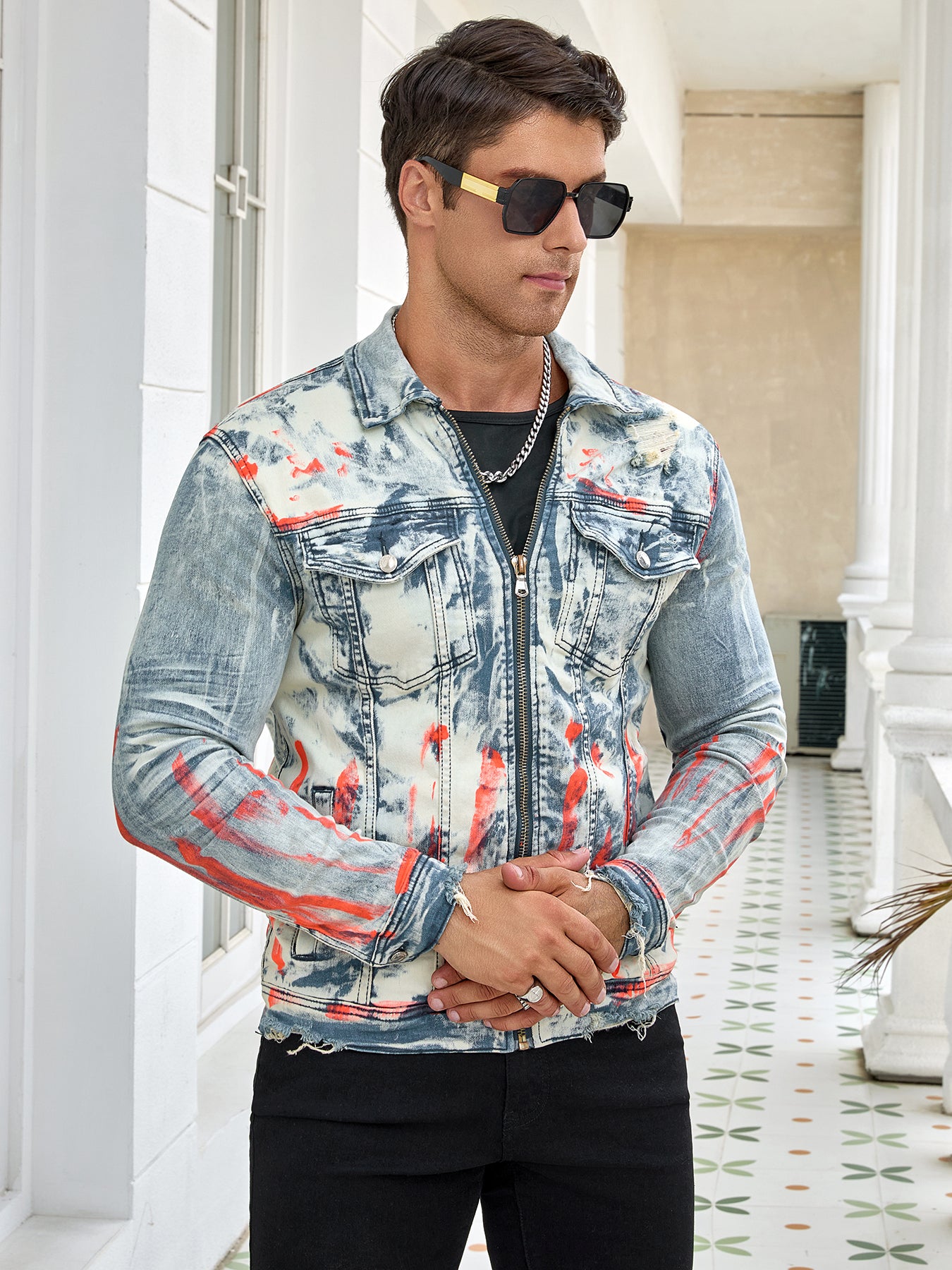 Men's fashion stretch jacket, full stripe print, fashion wash, patterned bay, s image 1