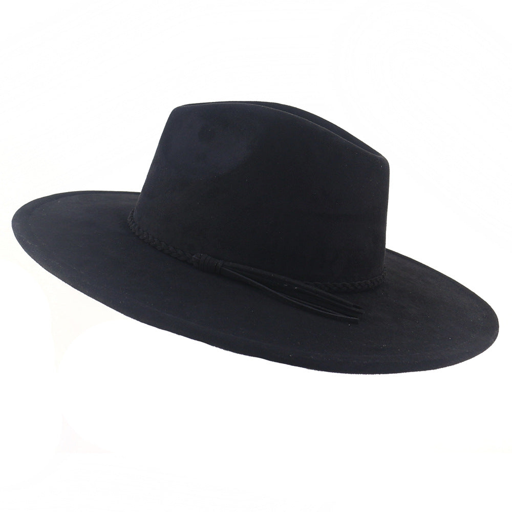 Suede Top Hat 9.5cm Wide Brim Fedora Hat Men Women Autumn Winter Felt Jazz Hats image 14