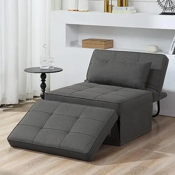 Sofa Bed, 4 in 1 Multi-Function Folding Ottoman Breathable Linen Couch Bed with image 2