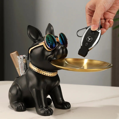 Fancy Bulldog Statue with Tray and Bin Living Room Desk Decoration Nordic Dog S image 1