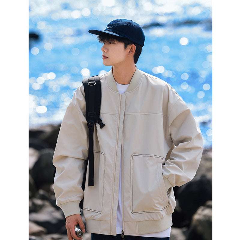 Autumn Pilot Jacket Men'S Autumn Stand Collar Casual Loose Stand Collar Long Sle