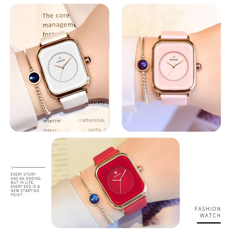 WWOOR Luxury Brand Watches For Women Fashion Square Purple Ladies Quartz Wristw image 10